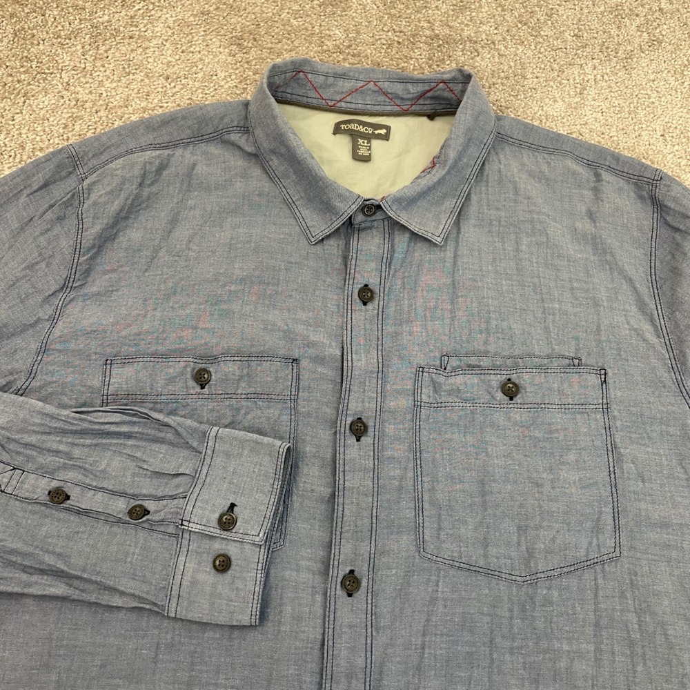 Toad&Co Shirt Mens XL Honcho Dos LS Blue Organic Cotton Button Down Chambray